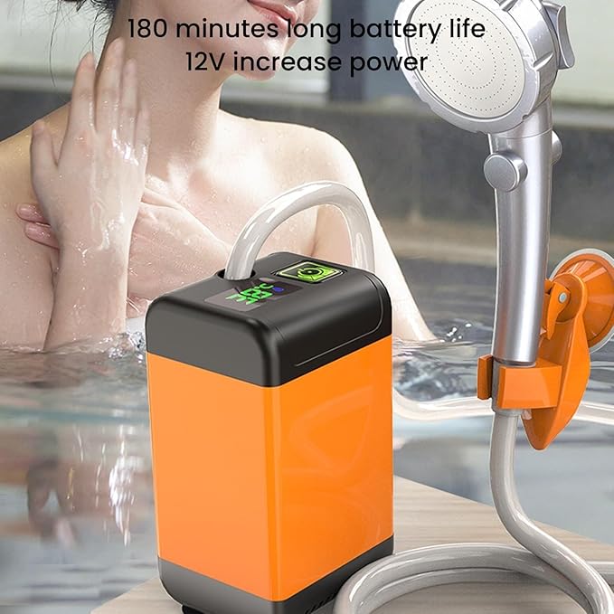 Portable Shower Camping Temperature and Battery Power Digital Display Travel Shower for Outdoor Indoor Camping Car Pet Beach Garden(Display6000 mAh)