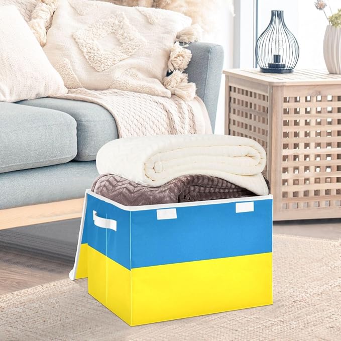 Ukraine Flag Blue Yellow Ukrainian National Storage Containers with Lids Stackable Basement Storage Containers for