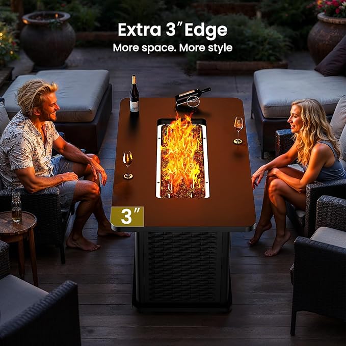 Ciays 43-Inch Rectangular Propane Fire Pit Table - 60000 BTU CSA-Certified 2-in-1 Design 304 Stainless Steel H-Burner Included Cover &amp Lava Rocks - Ideal for Gatherings &amp Parties