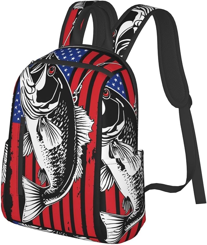 American Bass Fishing Lure Flag Backpack Lightweight Bookbag