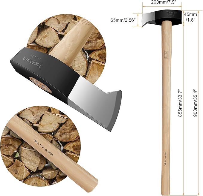 Splitting Maul- Wood Splitter Maul 6 1/2 lbs Head- Heavy Duty Wood Splitter Axe with 36 ergonomics Hickory Handle for HardwoodCampfiresFirewood(36inch Splitting Maul)