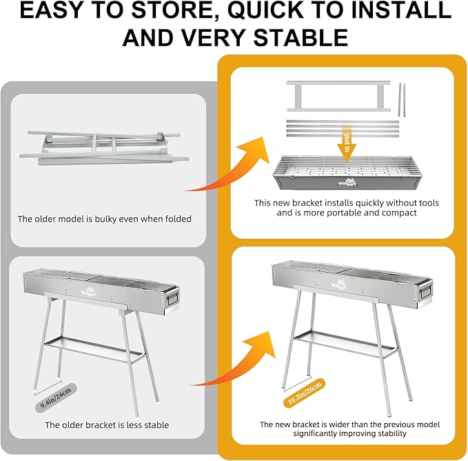 WILLBBQ Charcoal Grills Commercial Quality Portable Hibachi BBQ Lamb Skewer Detachable‌ Camping Barbecue Grill for Backyard Outdoor Cooking Use(39.4x7.1x5.1 inch)