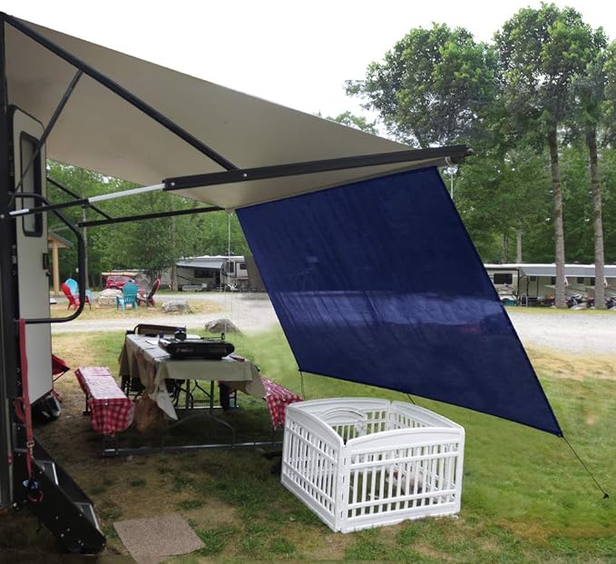 Tentproinc RV Awning Sunshade Screen 8' X 20' 3'' (Fit for 21' Awning) Mesh Sun Shade for RV Awning Sunscreen Block UV Glare Motorhome Camping Trailer Awning Shadescreen - 3 Year Warranty (Navy Blue)