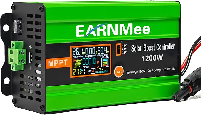 30A Boost MPPT Solar Charge Controller 72V/60V/48V 1200W Controller with LCDOutput Max 15A for LiFePO4/Lithium/Lead Acid Battery for RV/Solar System/Golf CartSmart Cooling &amp Full Protection