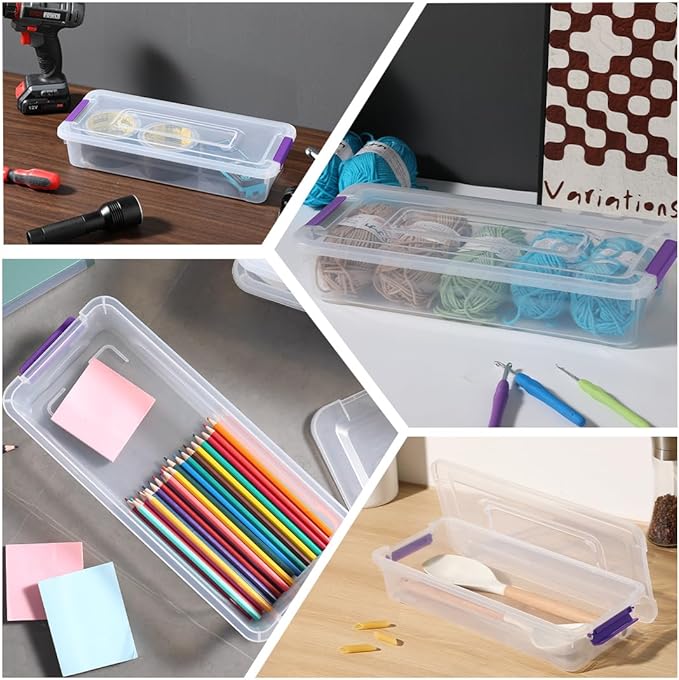 Plastic Storage Containers Clear Craft Storage Bins with Grey HandleOrganizer Box with Durable Lids Stackable Containers for Organizing Craft and Tools (8 Pack-4 Quart Purple)