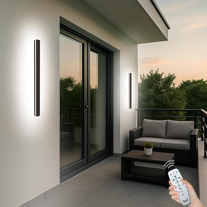 39 Inch Modern Outdoor Wall Lights 2700-6500K Dimmable Outdoor Wall Sconce with Remote Control IP65 Waterproof LED Long Exterior Linear Wall Light for House Garage(2 Pack)