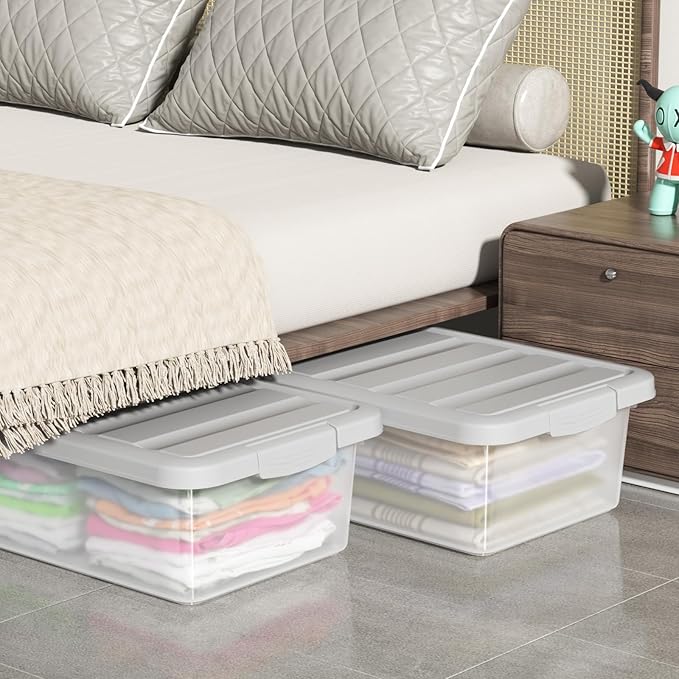 14 L 2 Pack Plastic Storage Bins with Lids Clear Latch Storage Box Stackable Organization Containers