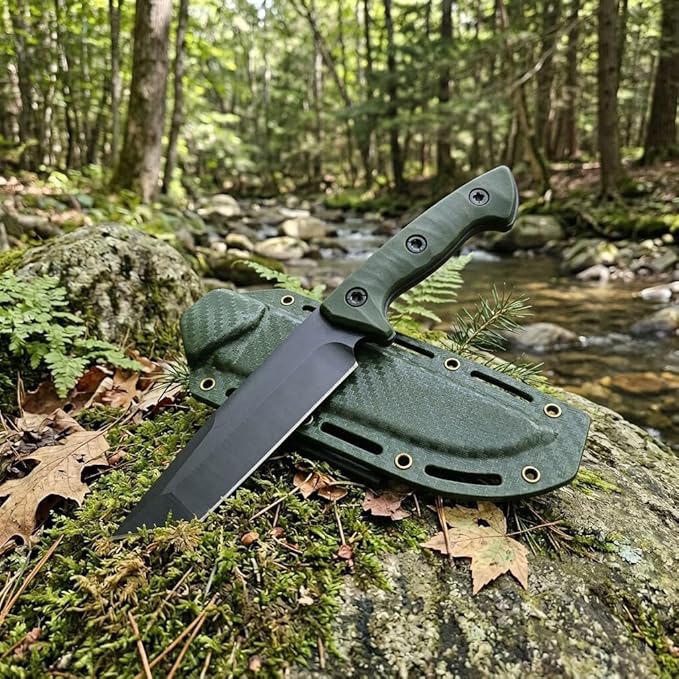 10 Fixed Blade Survival Knife with ABS Sheath - High Hardness Stainless Steel Tanto Blade Outdoor Utility Tool for Camping Hiking &amp Bushcraft - Ergonomic Lightweight Gear Black/Green (green)