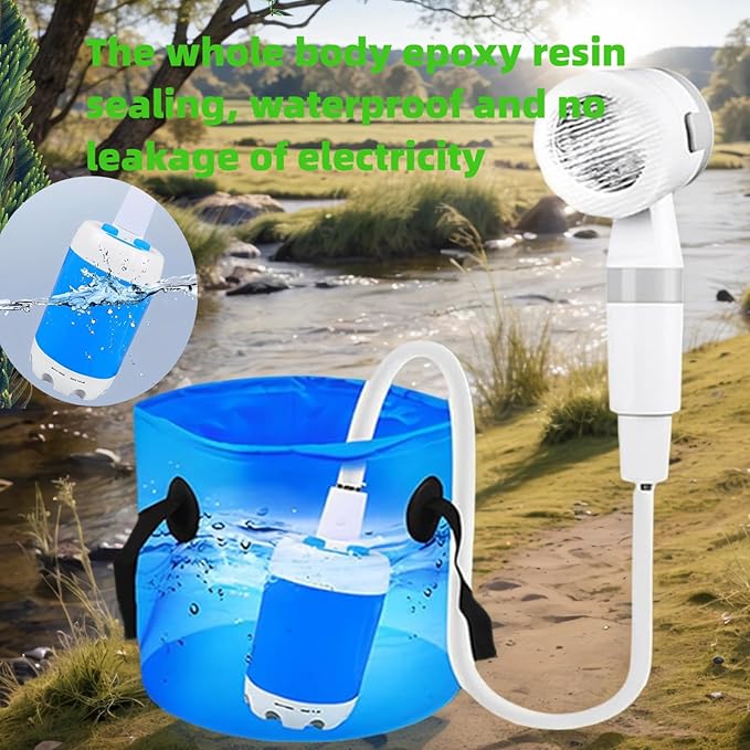 Longguo Portable Camping Shower Pump Smart Digital Display Multiple Spray Modes USB Charging Light and Compact Perfect for Camping Hiking Traveling car wash and pet Cleaning