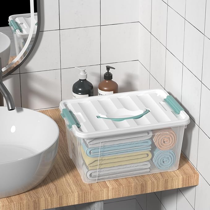 14 Quart Clear Storage Boxes with Handles Plastic Latching Bins with Lids 6 Packs