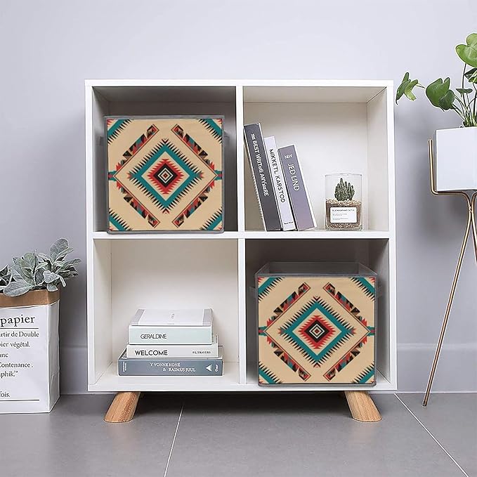 Clever Cube Storage Bins Native American Western Aztec Practical Organizer for Small Spaces Fashionable Storage Solution