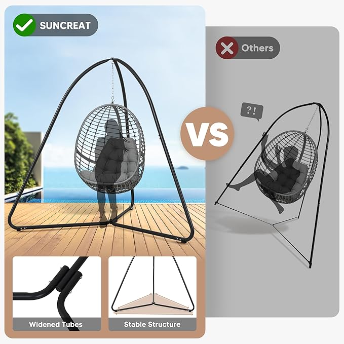 SUNCREAT Tripod Hanging Chair Stand – 400lbs Capacity Heavy Duty Steel Rust Resistant Stable Hammock Frame for Air Porch Indoor/Outdoor Use – Swing Not Included Black