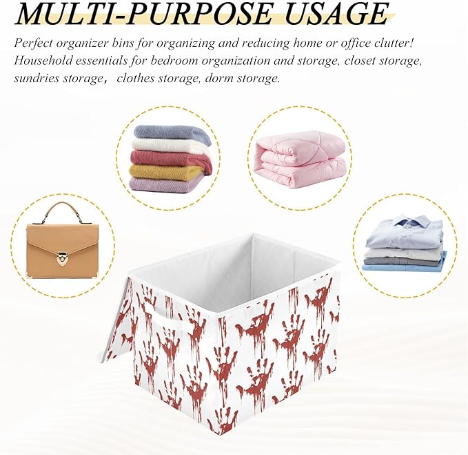 Large Collapsible Storage Bins with Lids Halloween Scary Bloody Zombie Storage Baskets Organizer Containers with Handles for Clothes