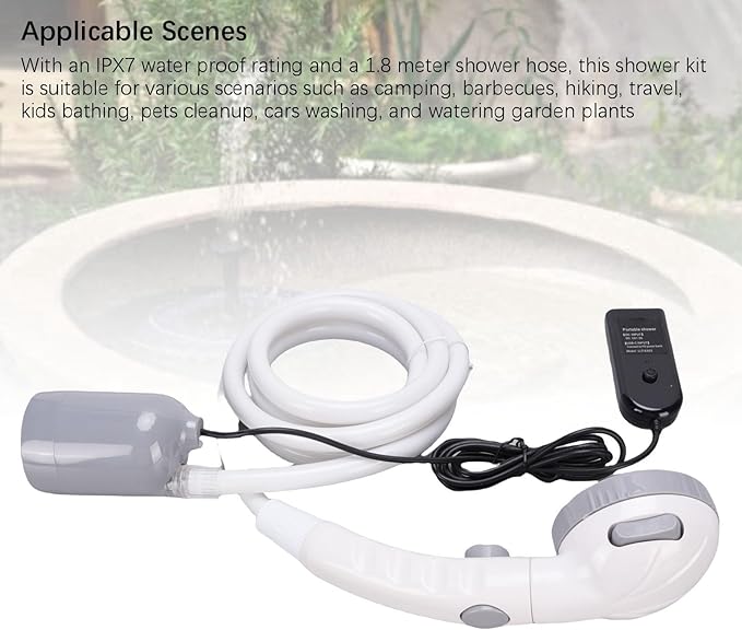 Pssopp Portable Camping Shower USB Powered Rechargeable Outdoor Shower Pump for Camping Hiking Pet Cleaning Car Washing