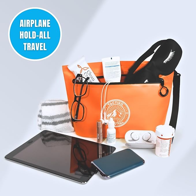 Tactiko 30L 100% Waterproof Backpack &amp 2L Splashproof Tarpaulin Zipper Pouch - Roll Top Dry Bag for Watersports &amp Travel Bag - Protection from Water Mud Sand Outdoor Camping (Orange)