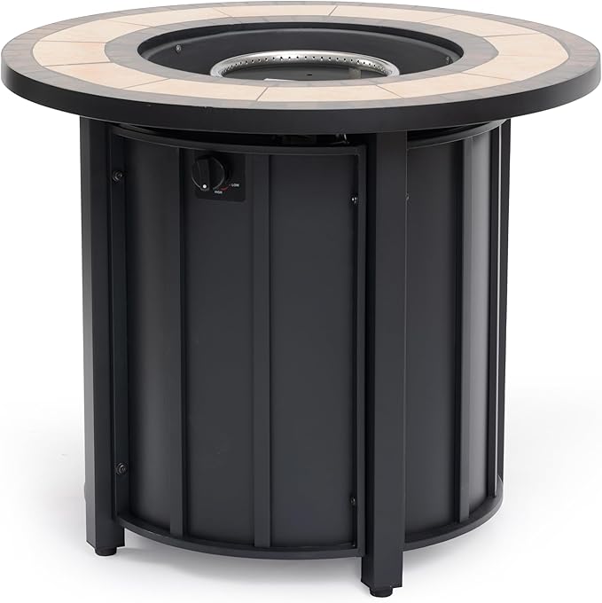 30'' Marble Ceramic Round Propane Fire Pit Table 50000 BTU Gas FirePit for Outdoor Fire Table with Lid Warmth &amp Ambience to Gatherings and Parties On Patio Deck Garden Backyard Black.