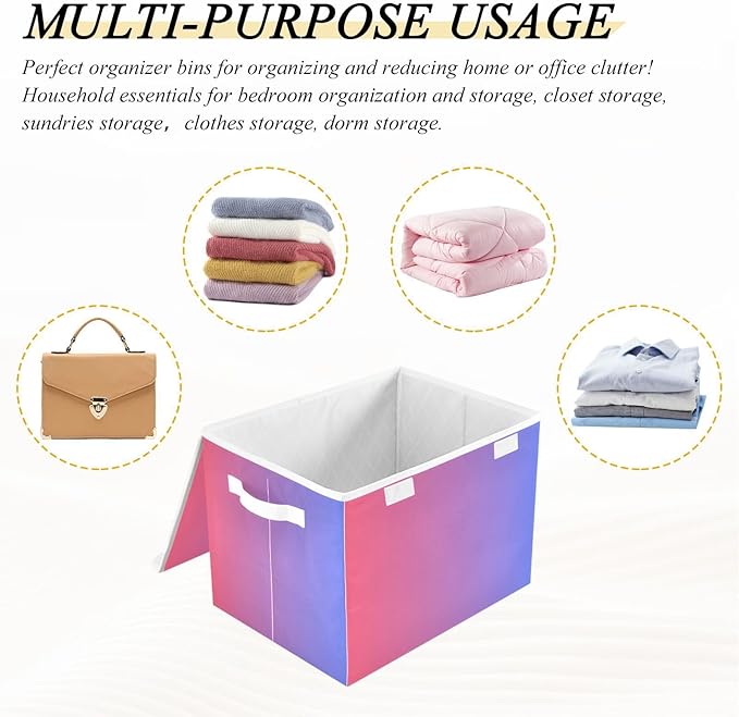 Blue Red Gradient Storage Bin with Lid Collapsible Organizer Storage Large Stackable Storage for Dorm Room Office