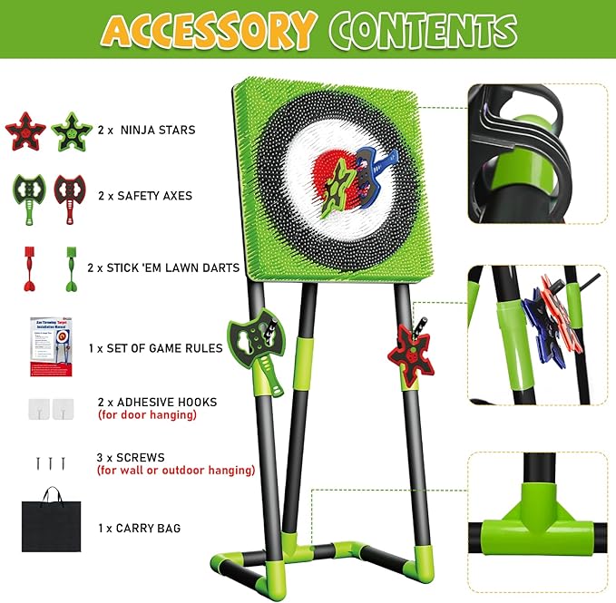 Axe Throwing Game for Backyard - Steel Frame Ax Throw Kit for Kids &amp Adults - Bristle Target with 6 Throwing Axes Set &amp Travel Bag - Outdoor/Indoor for Kids &amp Families Yard Carnival Games