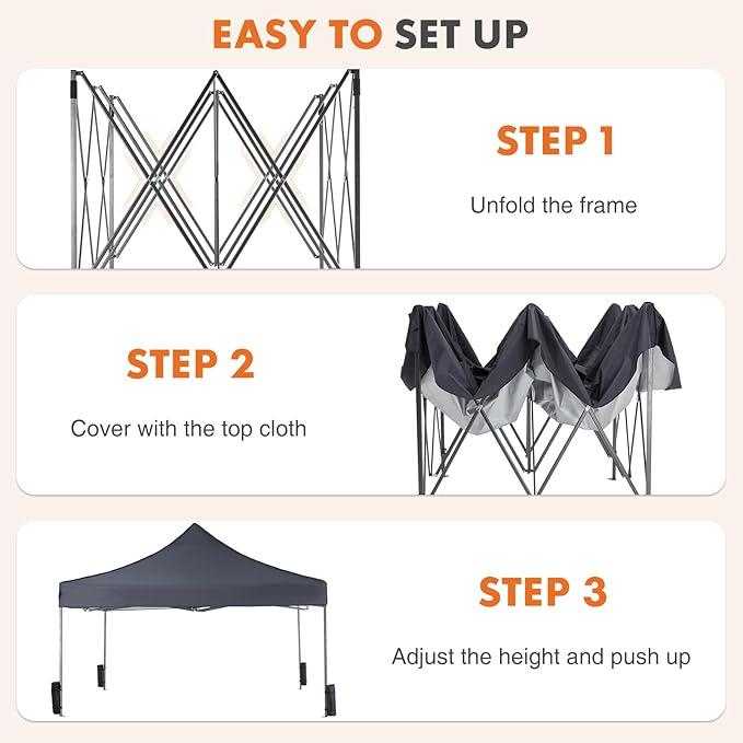 10 x 10ft Pop Up Canopy Tent Easy Setup Outdoor Shade Instant Portable Sun Shelter Canopy Tent for Parties Camping BeachGray