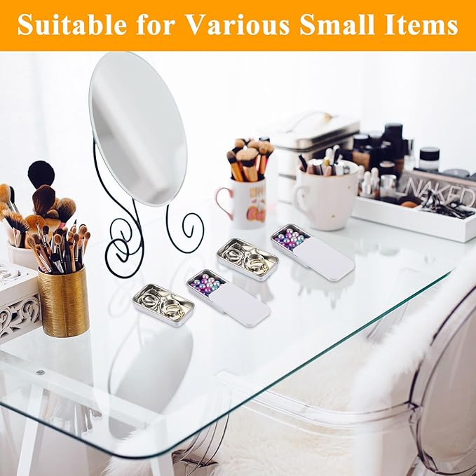 100 Pcs Slide Top Tin Containers Empty Mini Metal Tin for Lip Balm Jewelry CandiesPills Small Crafts (Gloss White)