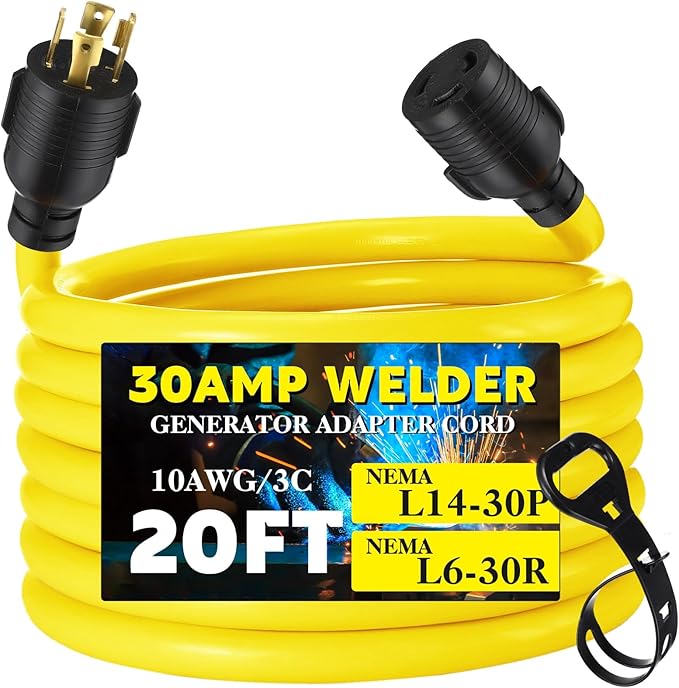 Tellegloww NEMA L14-30P to L6-30R Generator to Welder Adapter 20FT 30 Amp 4 Prong Male to 3 Prong Female Adapter Generator Welder EV Charger Power Cord 10 AWG STW ETL Listed