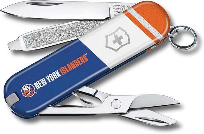 Victorinox Classic SD Swiss Army Knife – Compact 7 Function Swiss Made Pocket Knife with Small Blade Screwdriver and Key Ring – New York Islanders