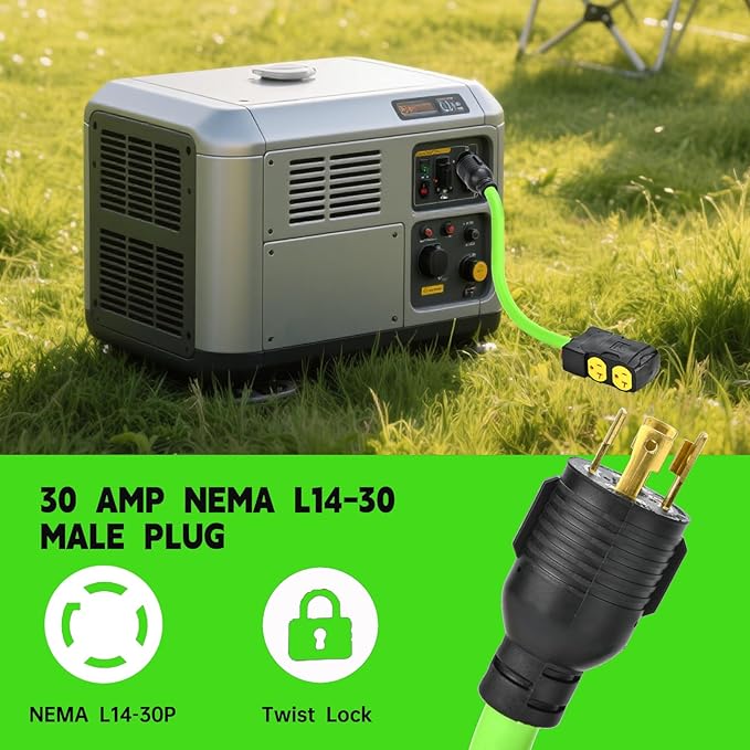 30 Amp to 20Amp Generator Distribution Adapter L14-30P to 4 X 5-20R/15R 4-Prong to Mutiple Household Outlet w/ 20amp Circuit Breaker 1.5FT