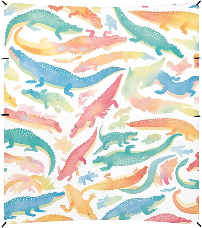 Watercolor Crocodiles Beach Tent UPF50+ Lightweight Sun Shelter with Sand Pockets for Camping Trips Fishing Backyard Fun or Picnics