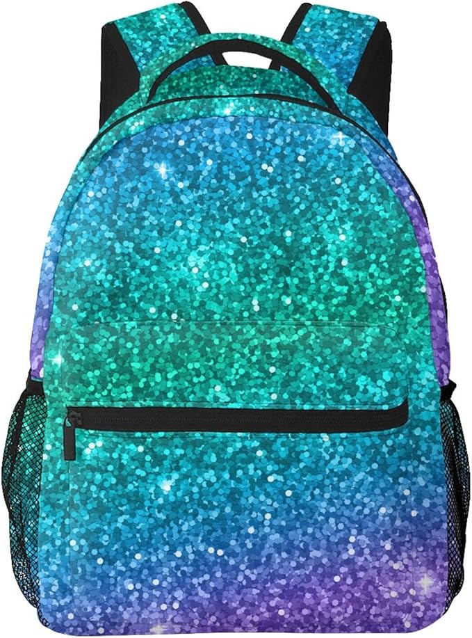 Women Men Travel Laptop Backpack Water Resistant Anti-Theft Bag Business Computer Backpack Bookbag Fashion Casual Outdoor Daypack for Beautiful Turquoise Glitter Sparkles Pattern
