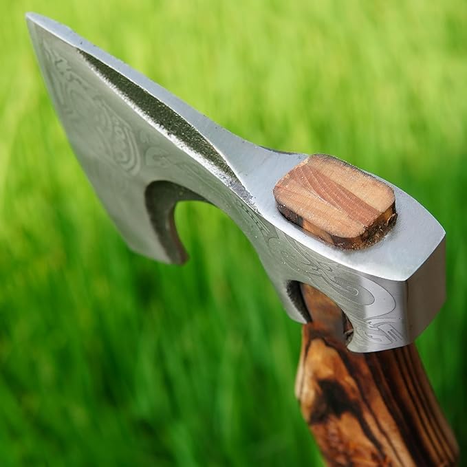(VALHALA 19) Custom Gift Hand Forged Viking Axe- Carbon Steel Camping Axe with Rose Wood Shaft - Viking Gifts for Men Bearded Camping Axe 19