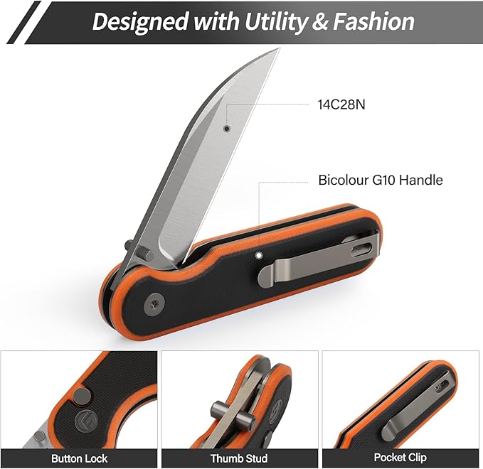 FINTISO Pocket Knife 3 14C28N Blade EDC Knife with G10 Handle Folding Knife with Pocket Clip for Outdoor Camping Hunting Hiking Survival Parrot Series