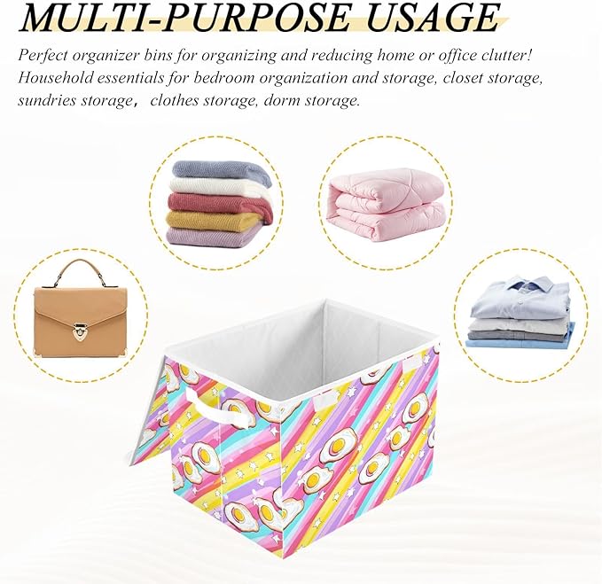 Stars Eggs Storage Cube Bins Basket with Lid Collapsible Flip-top Fabric with Handle for Home Bedroom Closet Office 16.5×12.6×11.8 in