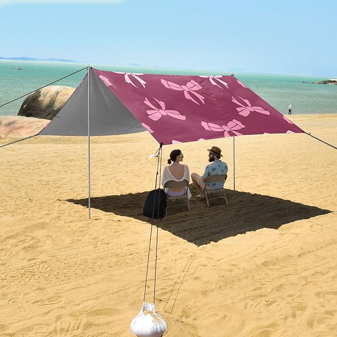 ALAZA White Pink Bows Pattern Beach Tent Sun Shelter Portable Canopy Sunshade for Outdoor Camping Picnics Backyard Fun 10x9 ft
