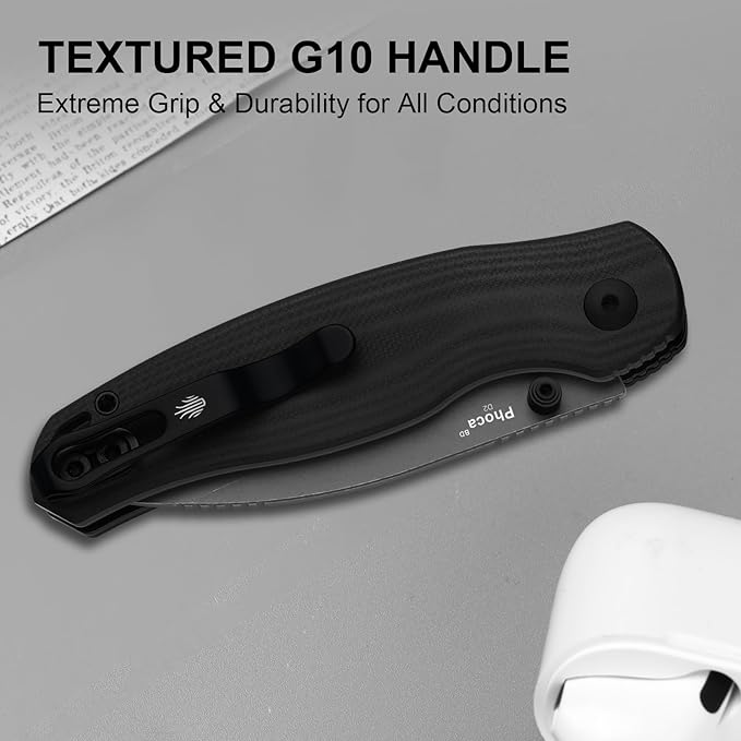 Kizer Phoca BD Pocket Knife 2.95 Drop Point D2 Blade Folding Knives with Black G10 Handle Thumb Stud EDC Knife for Men Women V3781BDM1