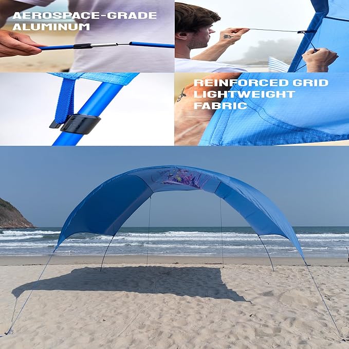 Beach Wind-Powered Shade Canopy Portable Sun Shelter Tent UPF 50+ UV Protection Lightweight Easy Set Up 150 Sq. Ft. of Shade for 3-6 People Regatta Manta Rays