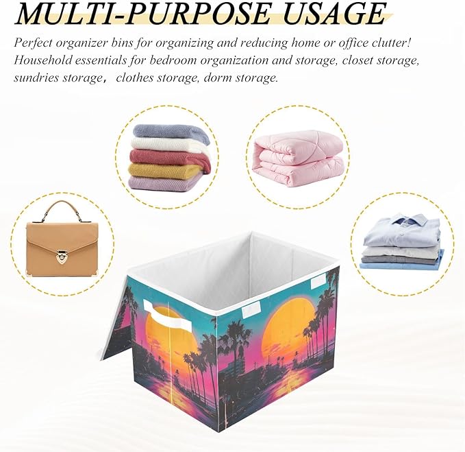 Storage Cube with Lid Tropical City Print 16.5×12.6×11.8 IN 1 Pack Collapsible Large Capacity Foldable Storage Basket Bin Organizer