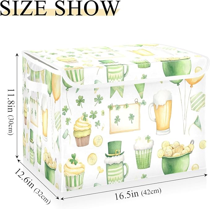 St. Patrick's Day Background Fabric Storage Bins with Lids and HandleFoldable Storage Bins with LidsCloset Organizers for Clothes Storage Room Organization Office Storage Chest Organizer