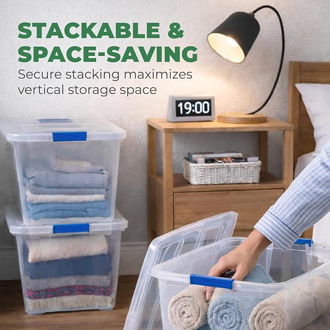 EconoHome Clear Storage Box - 95 Qt/24 Gallon Clear Plastic Storage Bins with Lids 4 Pack - Lidded Stackable Organizer Bins for Organization - Heavy-Duty Tote for Organizing at Home Office or Garage