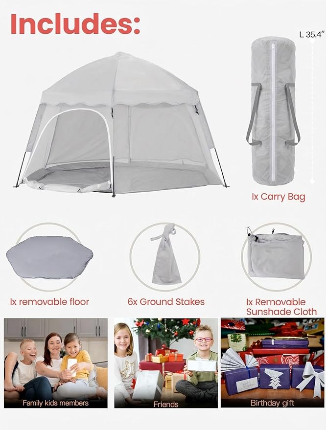Porayhut Large Pop Up Play Tent for Kids 78 Instant Toddler Playhouse with Removable Floor &amp UV50+ Sun Shade 360° Mesh Mosquito-Free Tent for Indoor Outdoor Beach Backyard Fits 4 Kids
