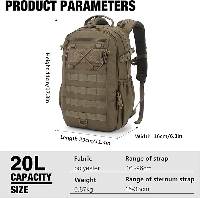 Mardingtop Small Military Tactical Backpack for Men 20L Molle Rucksack EDC Daypack for HikingTravelCamping Hunting
