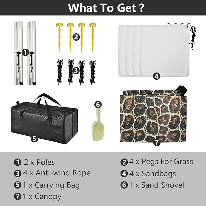 ALAZA Snake Skin Print Beach Tent Sun Shelter UPF50+ Protection Beach Shade Canopy w/ 4 Sandbags for Outdoor Camping Fishing Backyard Fun Picnic 10x9 ft