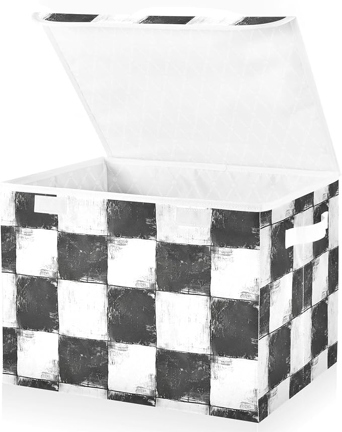 KLL foldable 40 L storage bins for dorm with handles heavy duty storage bag organizer Christmas for Home Office Organization Black and White Square