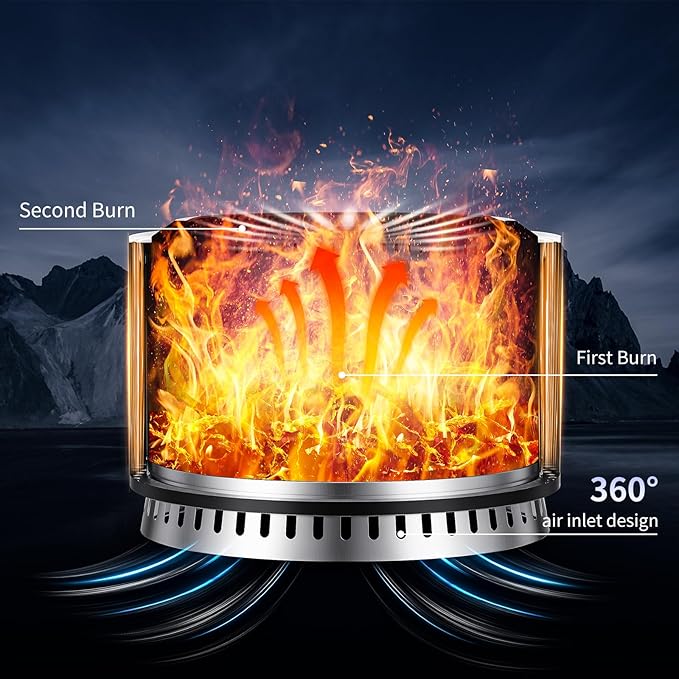 27 inch Smokeless Fire Pit with Waterproof Cover Stainless Steel Outdoor Smokeless Firepit Wood Burning Fire Pits for Camping BonfireLow Smoke Firepit for Outside
