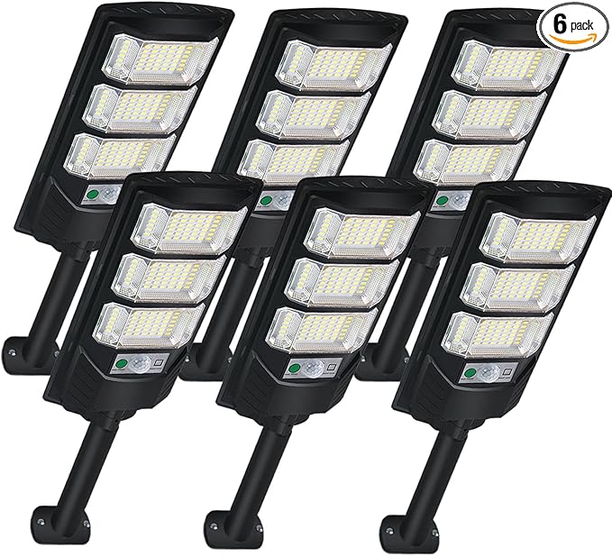 Solar Lights Outdoor Waterproof 6 Pack Solar Flood Street Lights Dusk to Dawn Motion Sensor 6500K LED Security Outdoor Lights with Remote Control for Patio Barn Yard Garage Garden