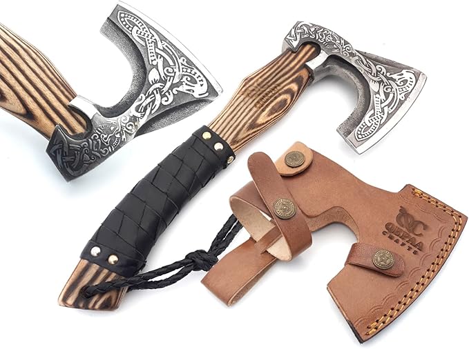 QEPAA CRAFTS® 13” Inch Hand-Forged Viking Axe-Rosewood Handle Hatchets and Axes Wood Splitting Axe Camping AxeViking Gift for Men (Medieval)