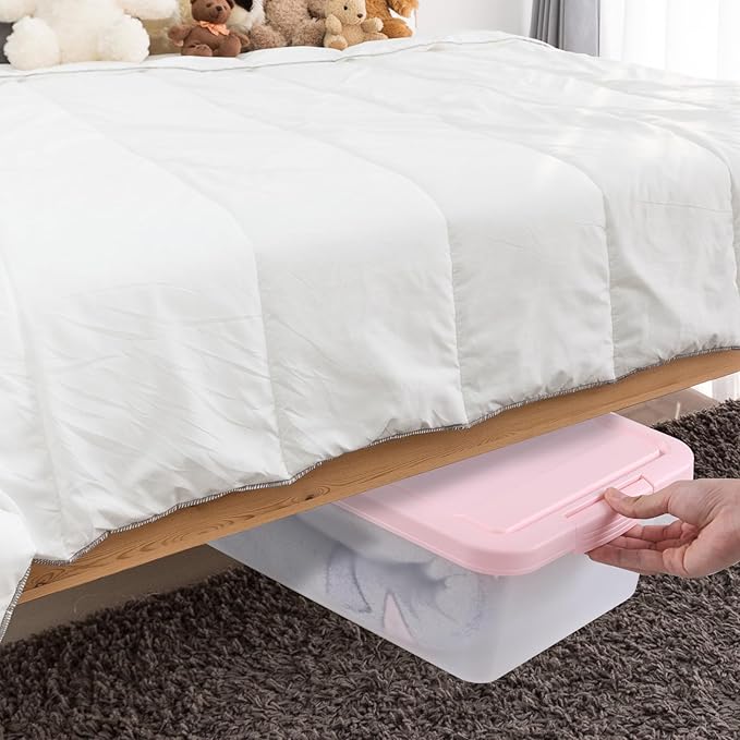 Rosebloom 14 Quart Plastic Storage Box Latching Storage Bin with Pink Lid 2 Packs