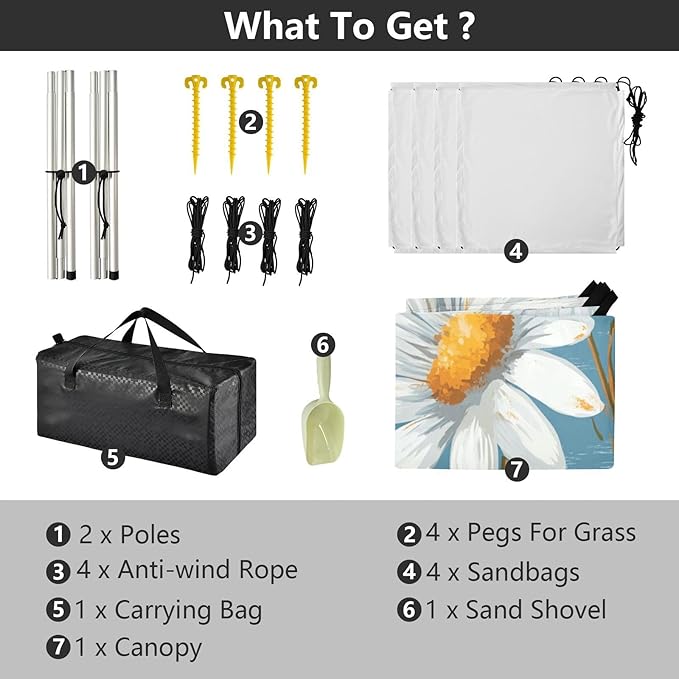 ALAZA Elegant Daisy Hand Drawn Floral Beach Tent Sun Shelter Portable Canopy Sunshade for Outdoor Camping Picnics Backyard Fun 10x9 ft