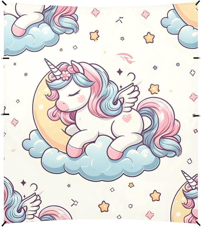 ALAZA Cute Unicorn Pegasus Sleep Vector Pony Cartoon on Moon Beach Tent Sun Shelter Portable Canopy Sunshade for Outdoor Camping Picnics Backyard Fun 10x9 ft
