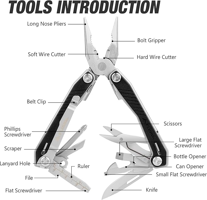 FLISSA 16-in-1 Pink Multi Tool Pliers and Blcak Multi Tool with G10 Handle