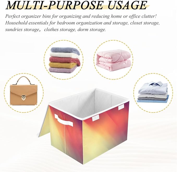 Red Orange Gradient Storage Bins with Lids Collapsible Organizer Bins Shoe Storage Boxes for Home Studyroom Dormroom